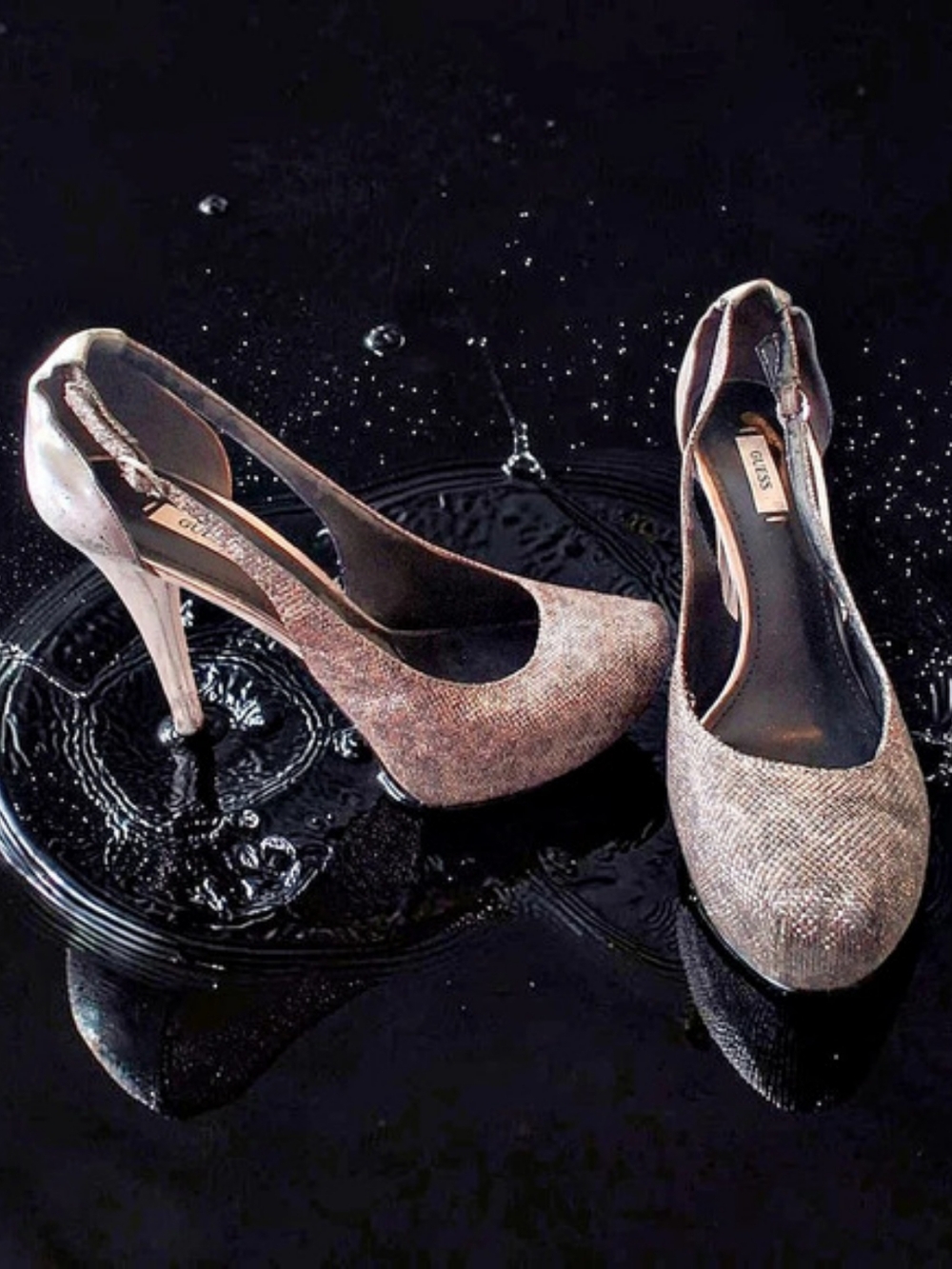 Guess Glitter Platform Heels in Brown & Silver Womens Shoes Size 9.5 Sexy Cute